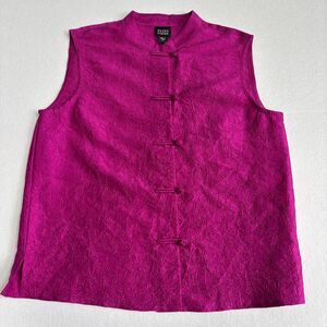 Eileen Fisher Silk Mandarin Top Vest Womens S Crinkled Sleeveless Fuchsia Purple